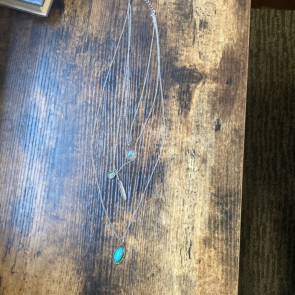 SHEIN Silver and Blue Necklace with Turquoise Charm